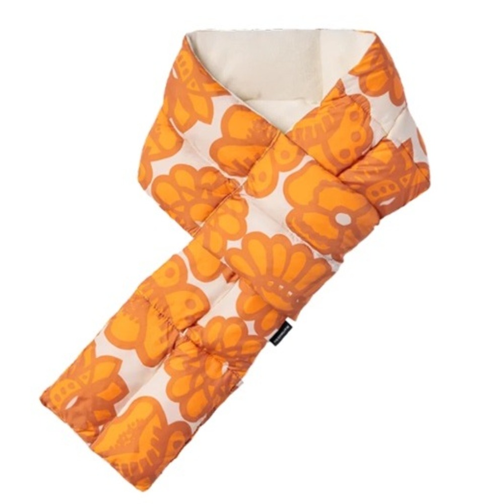 Marimekko Uniqlo Padded Scarf Womens OS Orange Floral Heattech Fleece Winter